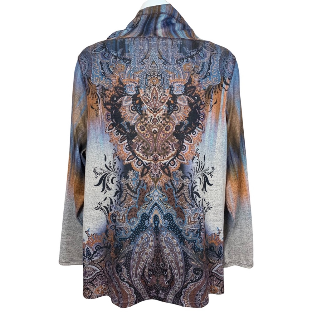 World Unity Embellished Graphic Drawstring Cowl Neck Top Size 2X - Picture 6 of 10
